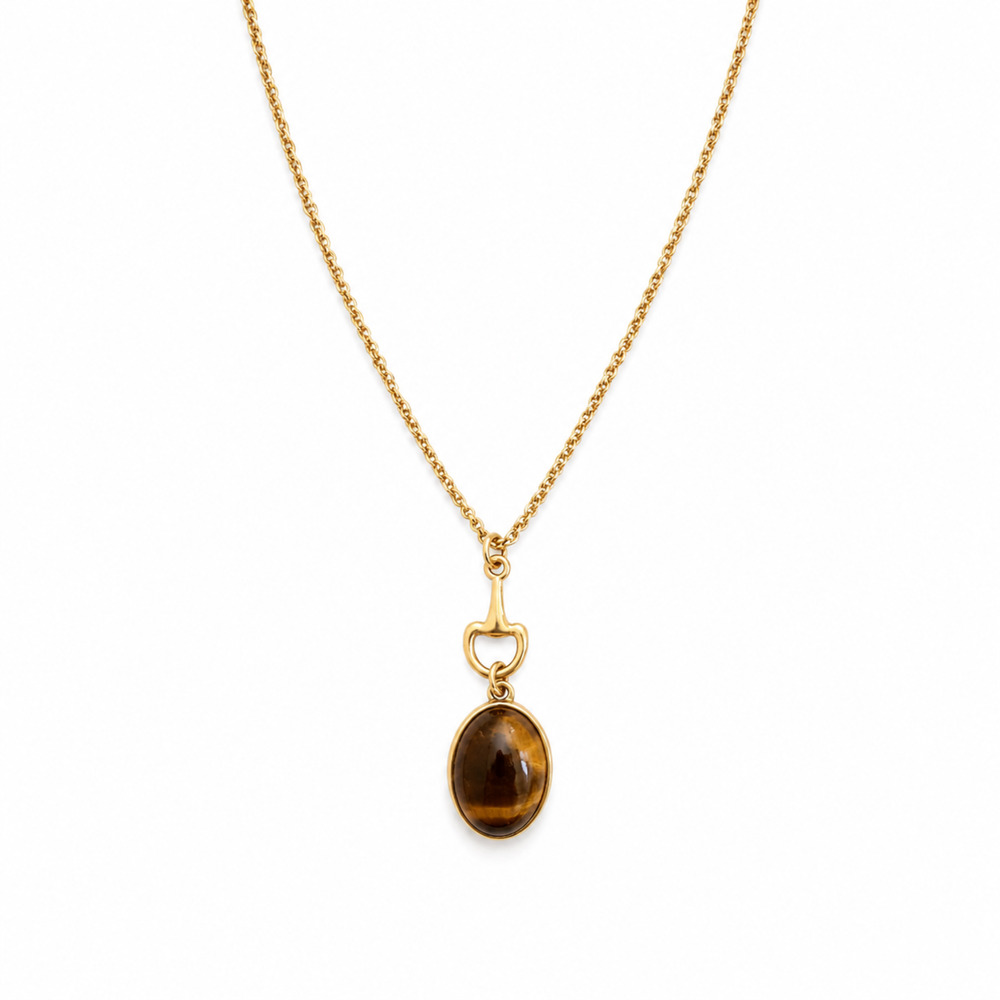 Equestrian Bit Necklace Natural Stone 18K Gold Plated Tiger Eye